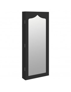 Armadio Portagioie con Specchio a Muro Nero 37,5x10x90 cm 2