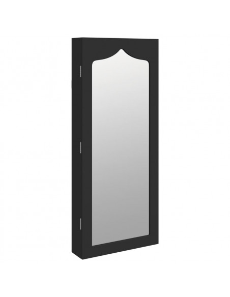 Armadio Portagioie con Specchio a Muro Nero 37,5x10x90 cm