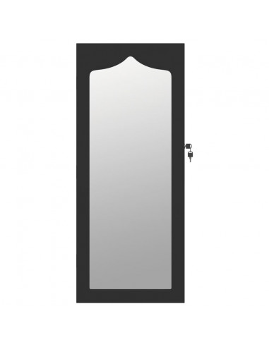 Armadio Portagioie con Specchio a Muro Nero 37,5x10x90 cm