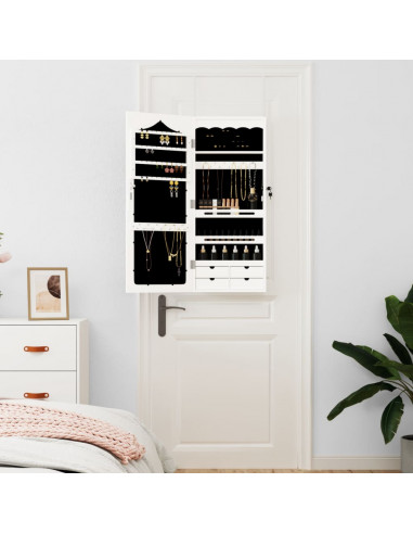 Armadio Portagioie con Specchio a Muro Bianco 37,5x10x90 cm