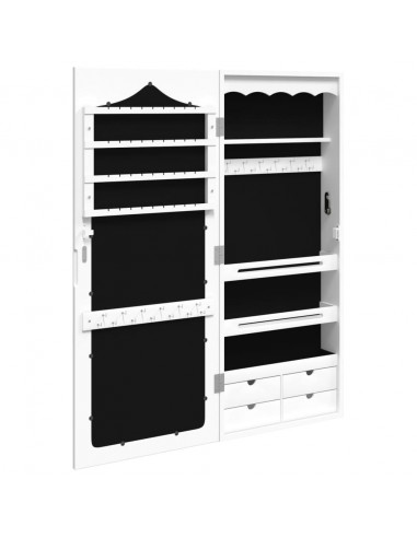 Armadio Portagioie con Specchio a Muro Bianco 37,5x10x90 cm