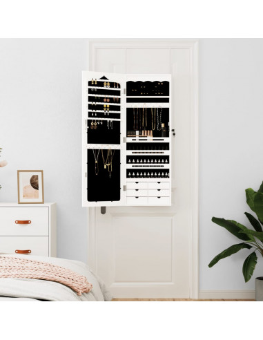 Armadio Portagioie con Specchio a Muro Bianco 37,5x10x106 cm