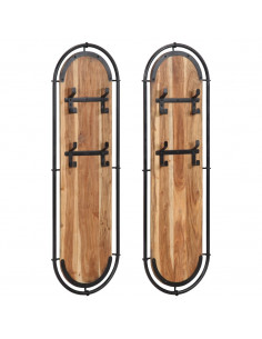 Appendiabiti da Parete con 4 Ganci 2pz Legno Massello Acacia 2