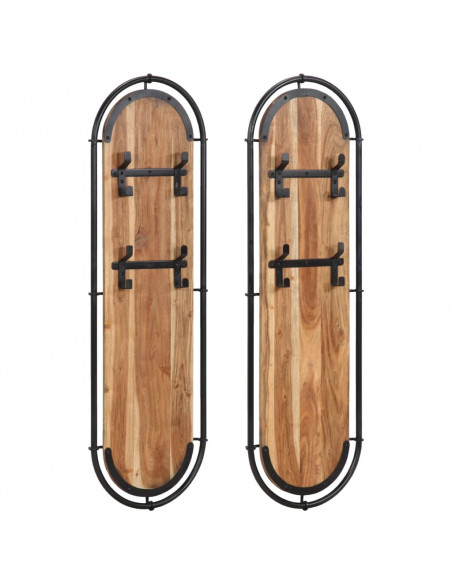 Appendiabiti da Parete con 4 Ganci 2pz Legno Massello Acacia
