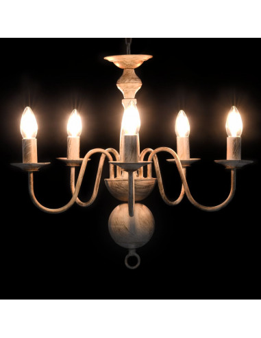 Candelabro Stile Anticato Bianco 5 Lampadine E14