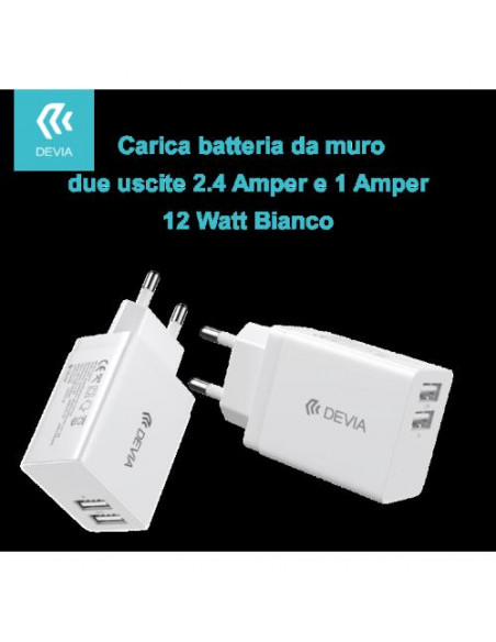 DEVIA CARICA BATTERIE 2 USCITE 2.4 AMPER E 1 AMPER 12 WATT BIANCO