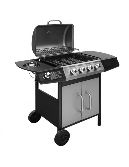 Barbecue e Griglia a Gas 4+1 Fornelli Nero e Argento