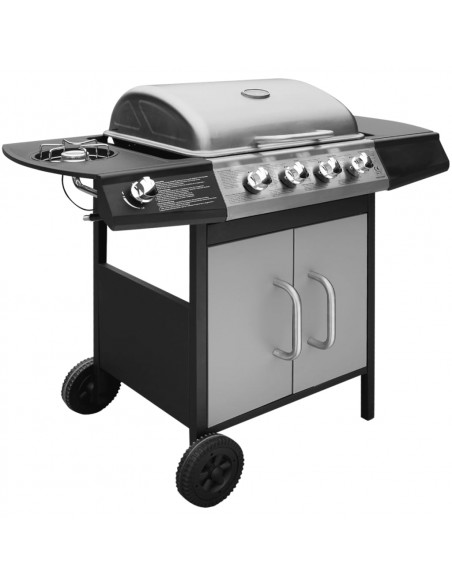 Barbecue e Griglia a Gas 4+1 Fornelli Nero e Argento