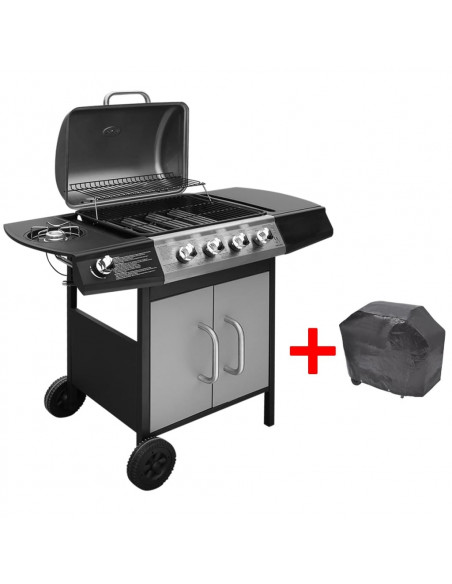 Barbecue e Griglia a Gas 4+1 Fornelli Nero e Argento