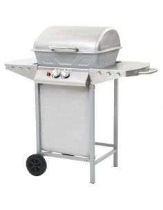 Barbecue a Gas con Griglia 2 Fornelli Argento Acciaio Inox 2