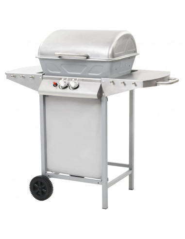 Barbecue a Gas con Griglia 2 Fornelli Argento Acciaio Inox