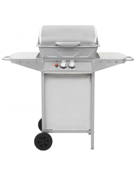Barbecue a Gas con Griglia 2 Fornelli Argento Acciaio Inox