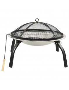 Braciere e Barbecue 2in1 e Attizzatoio 56x56x49cm Acciaio Inox 2