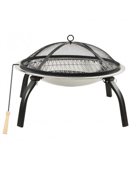 Braciere e Barbecue 2in1 e Attizzatoio 56x56x49cm Acciaio Inox