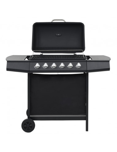 Barbecue Griglia a Gas con 6 Fornelli Acciaio Nero