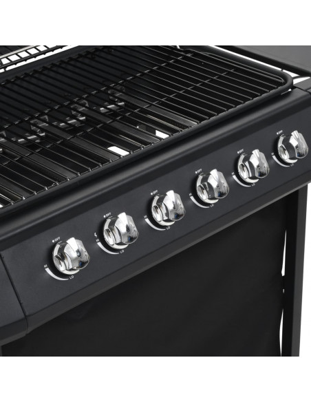 Barbecue Griglia a Gas con 6 Fornelli Acciaio Nero