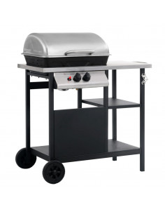 Barbecue e Griglia a Gas a 3 Ripiani Tavolinetto Nero e Argento 2