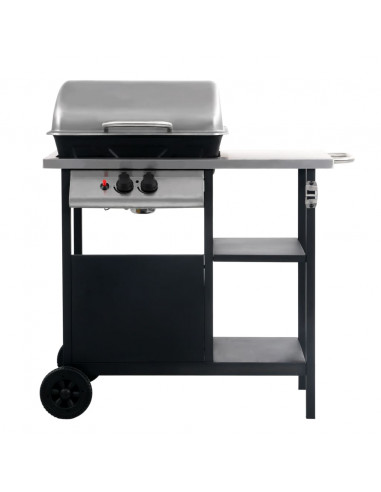 Barbecue e Griglia a Gas a 3 Ripiani Tavolinetto Nero e Argento