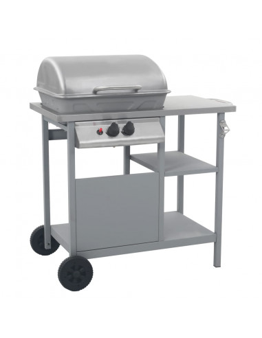 Barbecue e Griglia a Gas con 3 Ripiani e Tavolinetto Argento