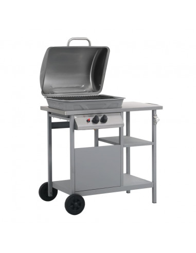 Barbecue e Griglia a Gas con 3 Ripiani e Tavolinetto Argento