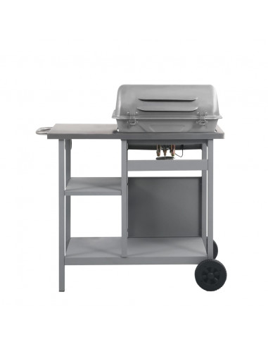 Barbecue e Griglia a Gas con 3 Ripiani e Tavolinetto Argento