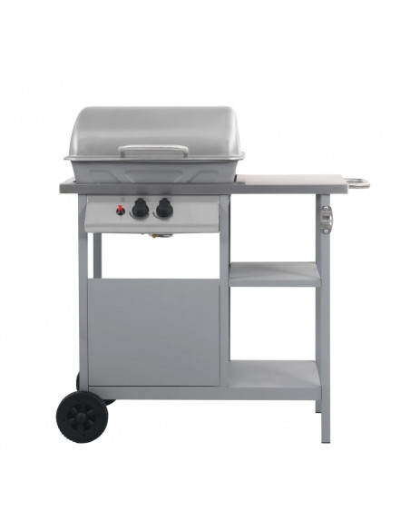 Barbecue e Griglia a Gas con 3 Ripiani e Tavolinetto Argento