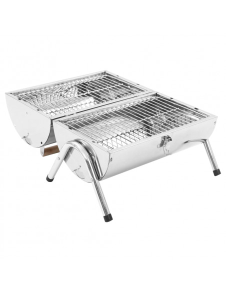Barbecue da Tavolo Portatile in Acciaio Inox con Doppia Griglia
