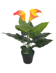 Calla Lily Artificiale con Vaso 45 cm Rosso e Giallo