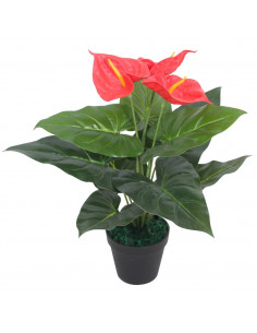 Anturium Pianta Artificiale con Vaso 45 cm Rossa e Gialla