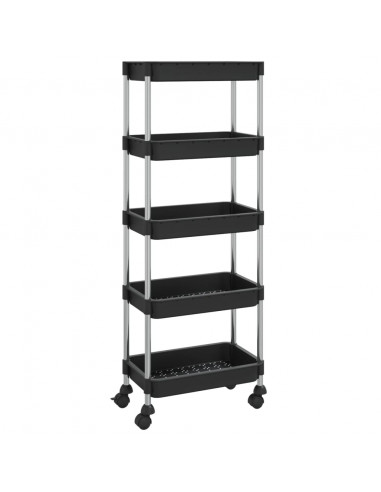 Carrello da Cucina 5 Ripiani Nero 42x29x128 cm Ferro e ABS