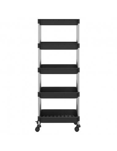 Carrello da Cucina 5 Ripiani Nero 42x29x128 cm Ferro e ABS