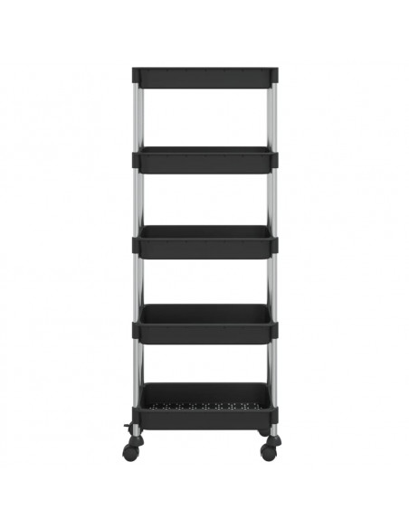 Carrello da Cucina 5 Ripiani Nero 42x29x128 cm Ferro e ABS