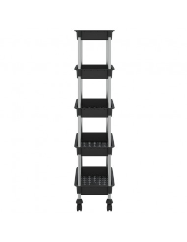 Carrello da Cucina 5 Ripiani Nero 42x29x128 cm Ferro e ABS