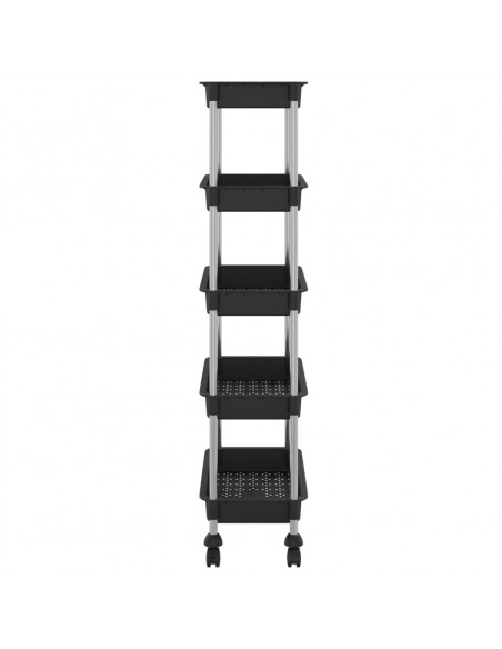 Carrello da Cucina 5 Ripiani Nero 42x29x128 cm Ferro e ABS