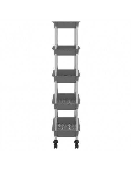Carrello da Cucina 5 Ripiani Grigio 42x29x128 cm Ferro e ABS