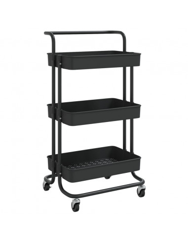 Carrello da Cucina 3 Ripiani Nero 42x35x85 cm Ferro e ABS