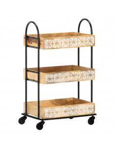 Carrello da Cucina a 3 Livelli 46x30x76 cm in Massello di Mango 2