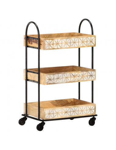 Carrello da Cucina a 3 Livelli 46x30x76 cm in Massello di Mango