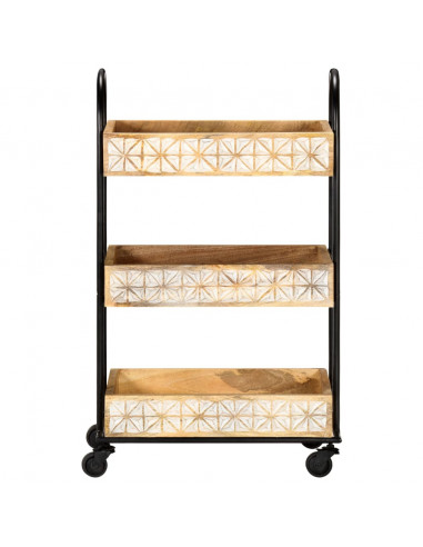 Carrello da Cucina a 3 Livelli 46x30x76 cm in Massello di Mango