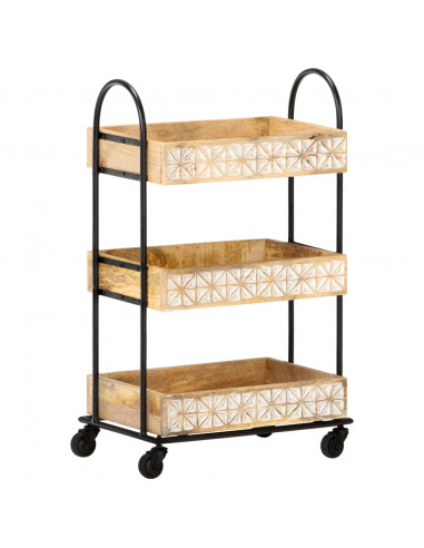 Carrello da Cucina a 3 Livelli 46x30x76 cm in Massello di Mango