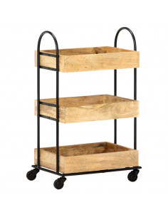 Carrello da Cucina a 3 Livelli 46x30x76 cm in Massello di Mango 2