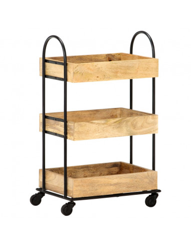 Carrello da Cucina a 3 Livelli 46x30x76 cm in Massello di Mango