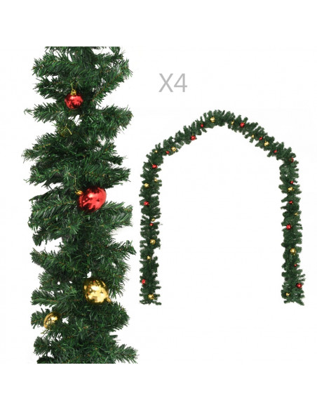 Ghirlande Natalizie 4 pz con Palline Verde 270 cm in PVC