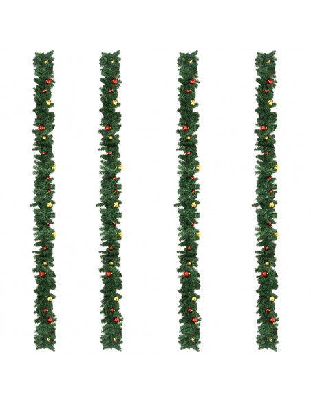 Ghirlande Natalizie 4 pz con Palline Verde 270 cm in PVC
