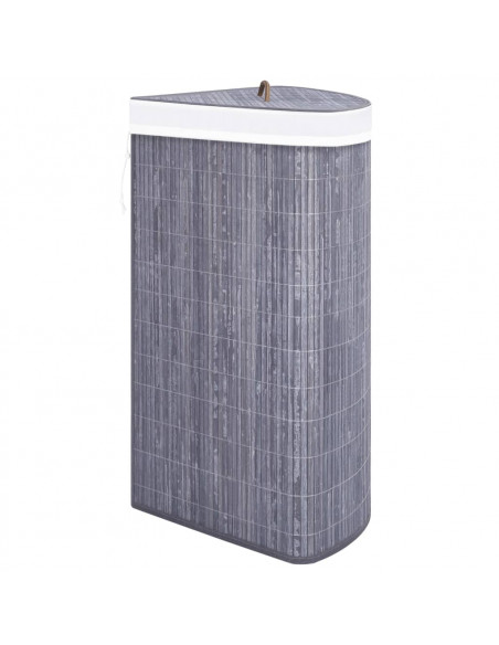 Cesto Portabiancheria Angolare in Bambù Grigio 60 L