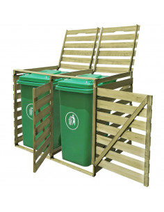 Copribidone Doppio per Spazzatura 240 L in Legno Impregnato