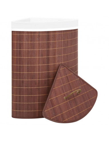 Cesto Portabiancheria Angolare in Bambù Marrone 60 L