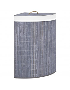 Cesto Portabiancheria Angolare in Bambù Grigio 60 L 2