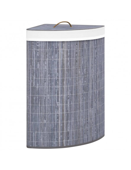 Cesto Portabiancheria Angolare in Bambù Grigio 60 L