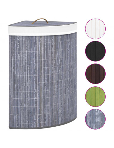 Cesto Portabiancheria Angolare in Bambù Grigio 60 L